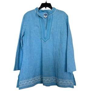Diane Gilman DG2 Blue Boxy Tunic with Mandarin Collar
Linen Blend Embroidered M